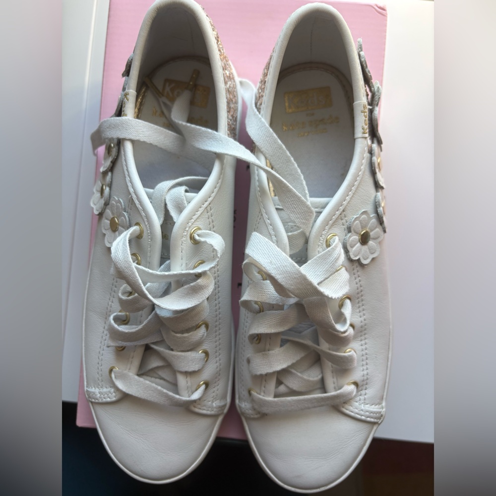 Keds x Kate Spade White Floral Appliqué and Glitter Women's Sneakers